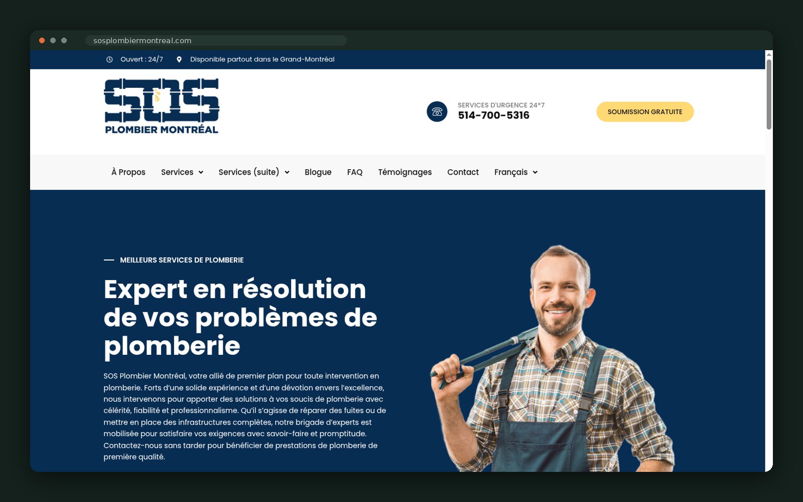SOS Plombier Montréal website homepage