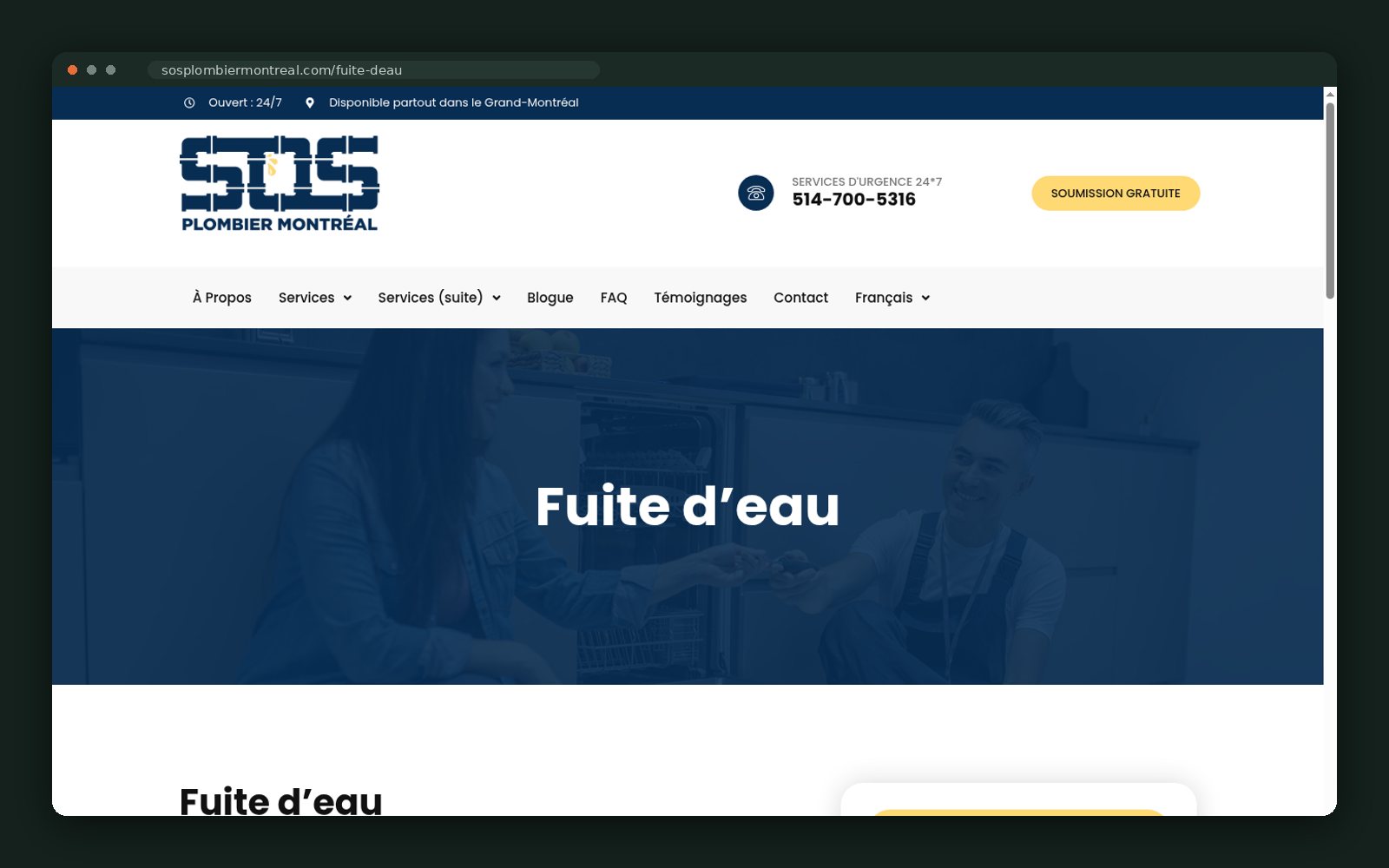 SOS Plombier Montréal website — screen 5