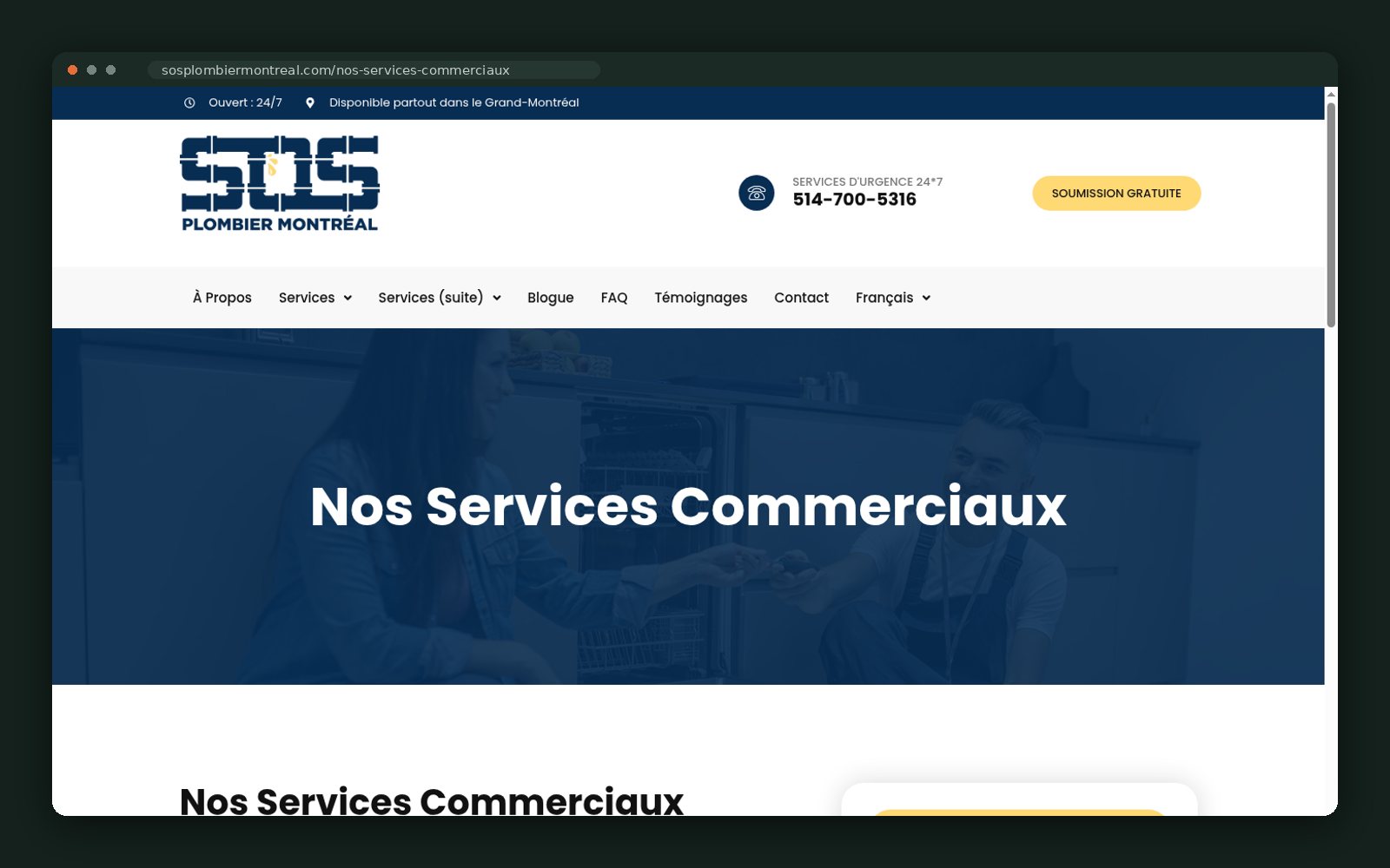 SOS Plombier Montréal website — screen 4
