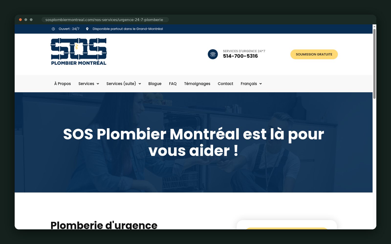 SOS Plombier Montréal website — screen 3