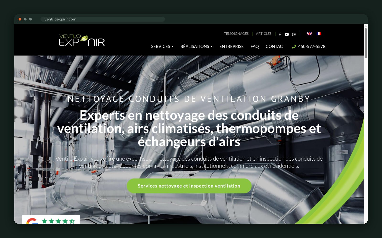 Ventilo Exp'Air website homepage