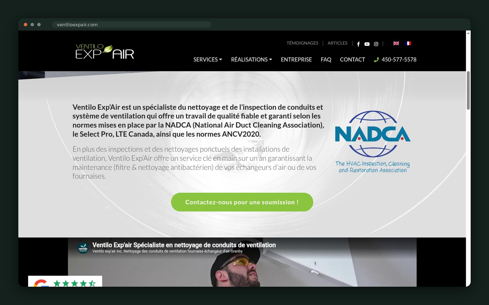 NADCA, Select Pro and LTE Canada certifications stated up front