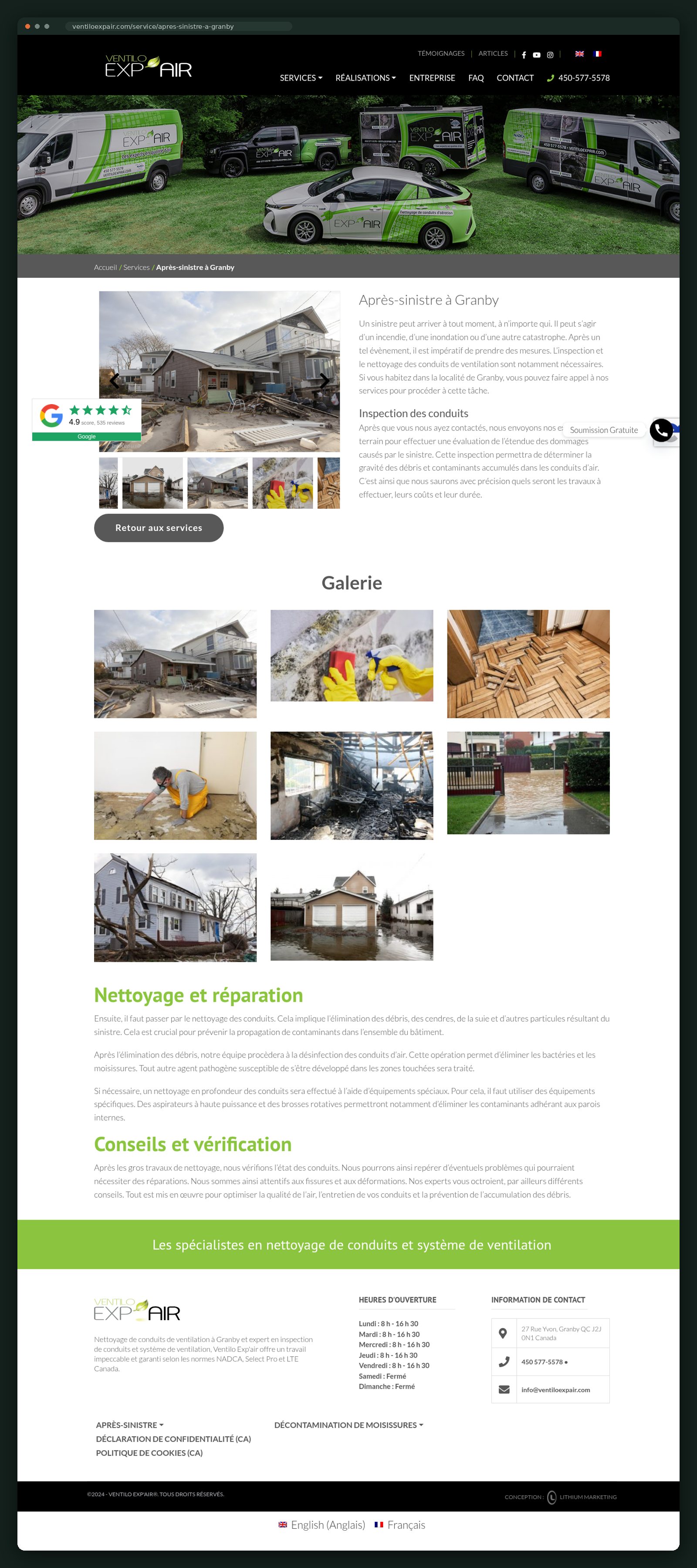 Post-disaster cleaning page for Granby — full scroll