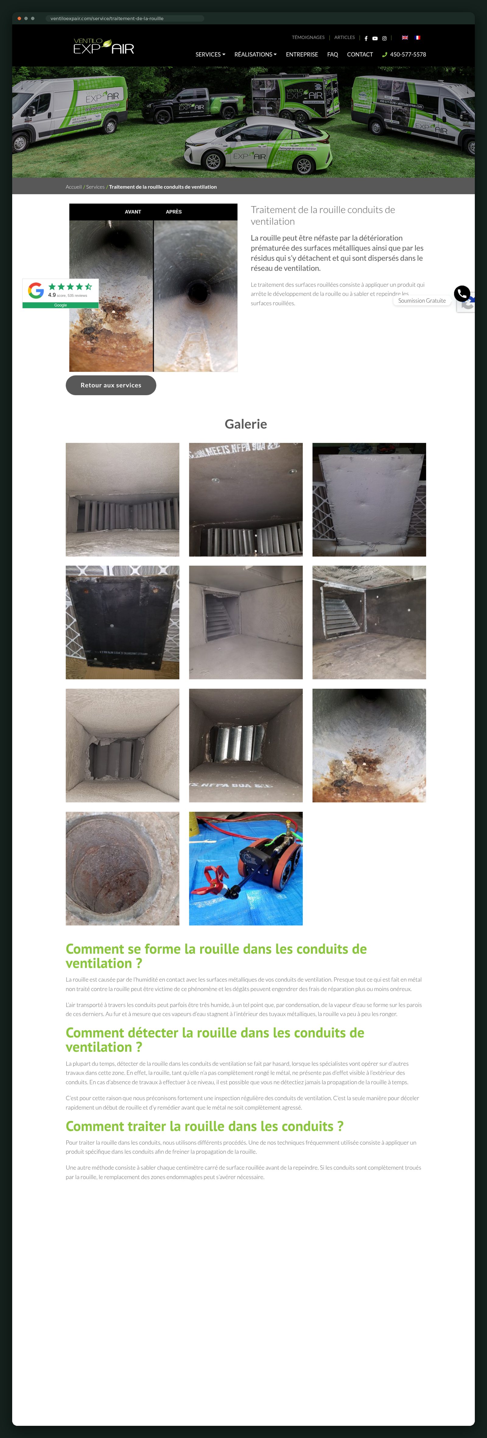 Rust treatment service page — full scroll