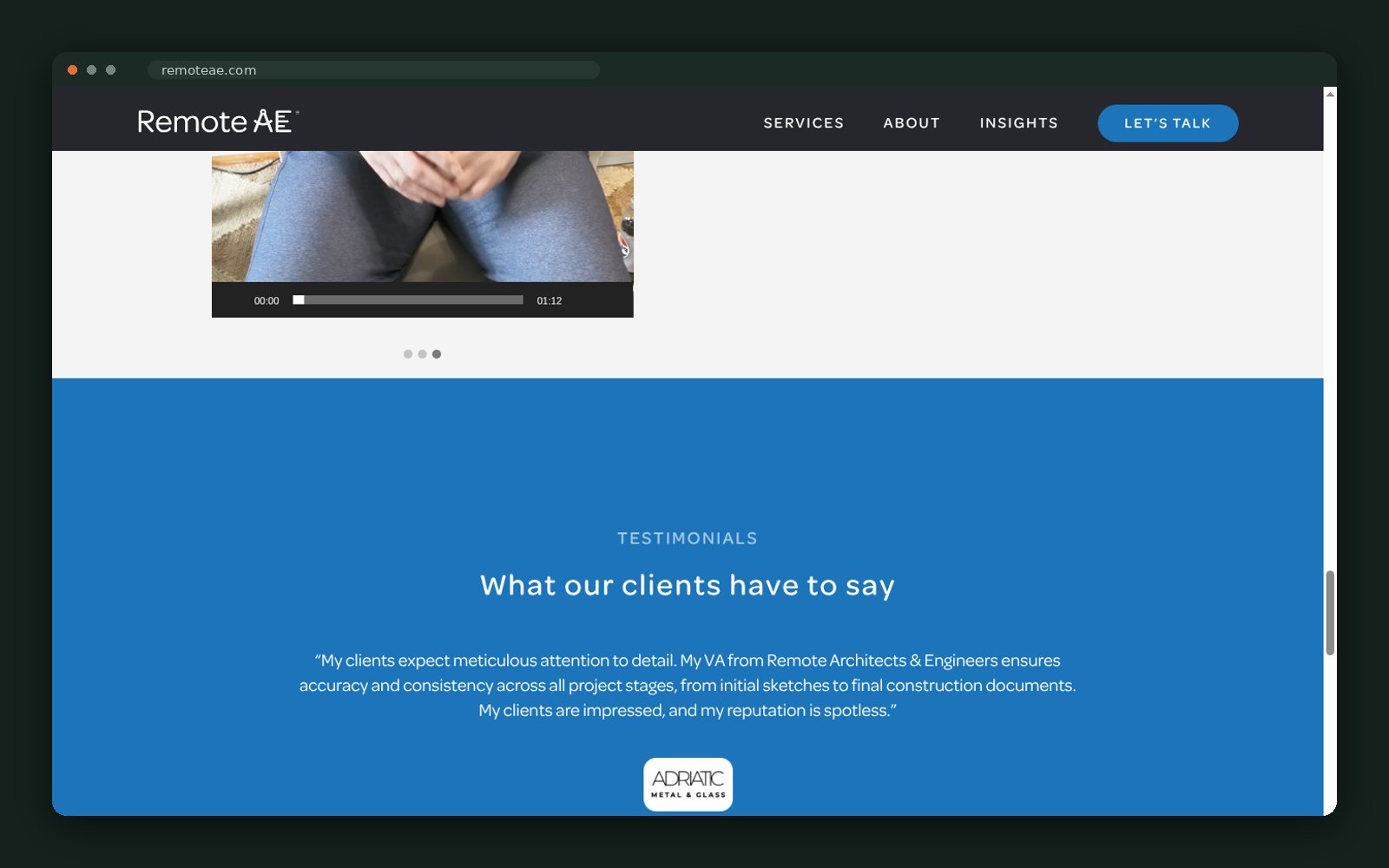Client testimonials with named firms