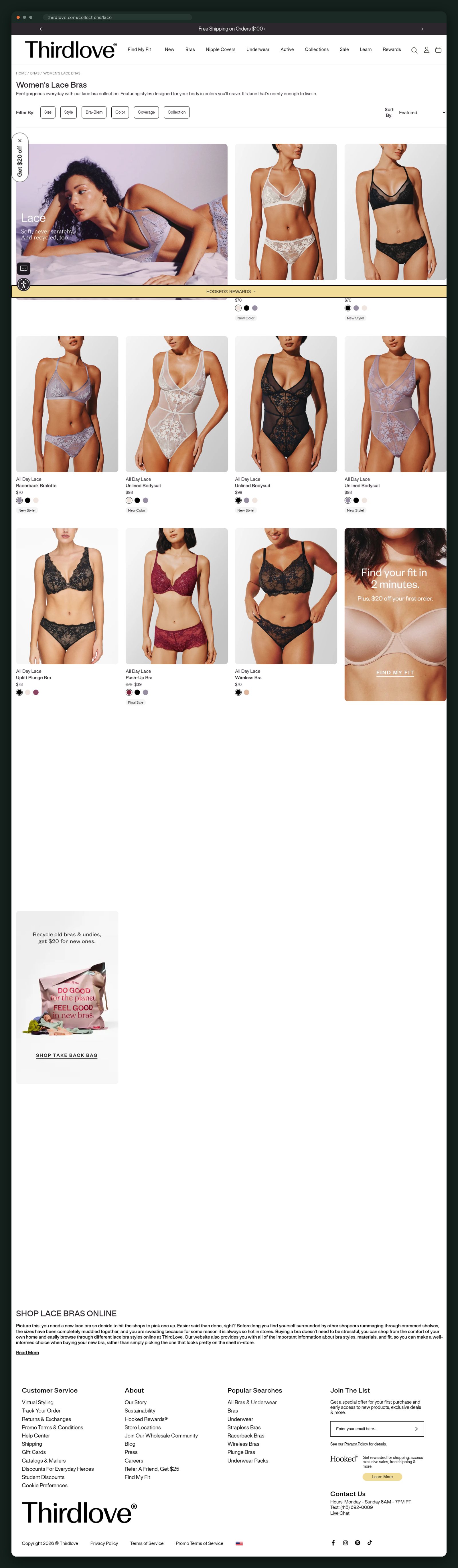 Lace collection page, full scroll