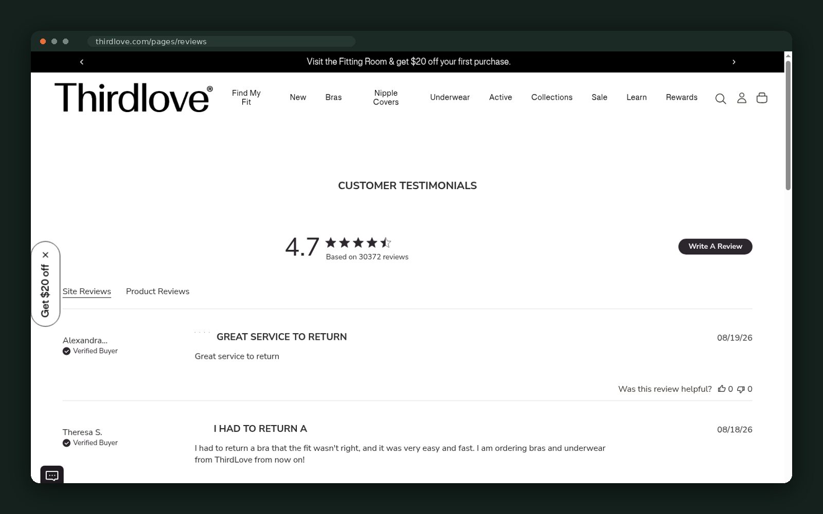 Customer testimonials hub with an aggregate rating