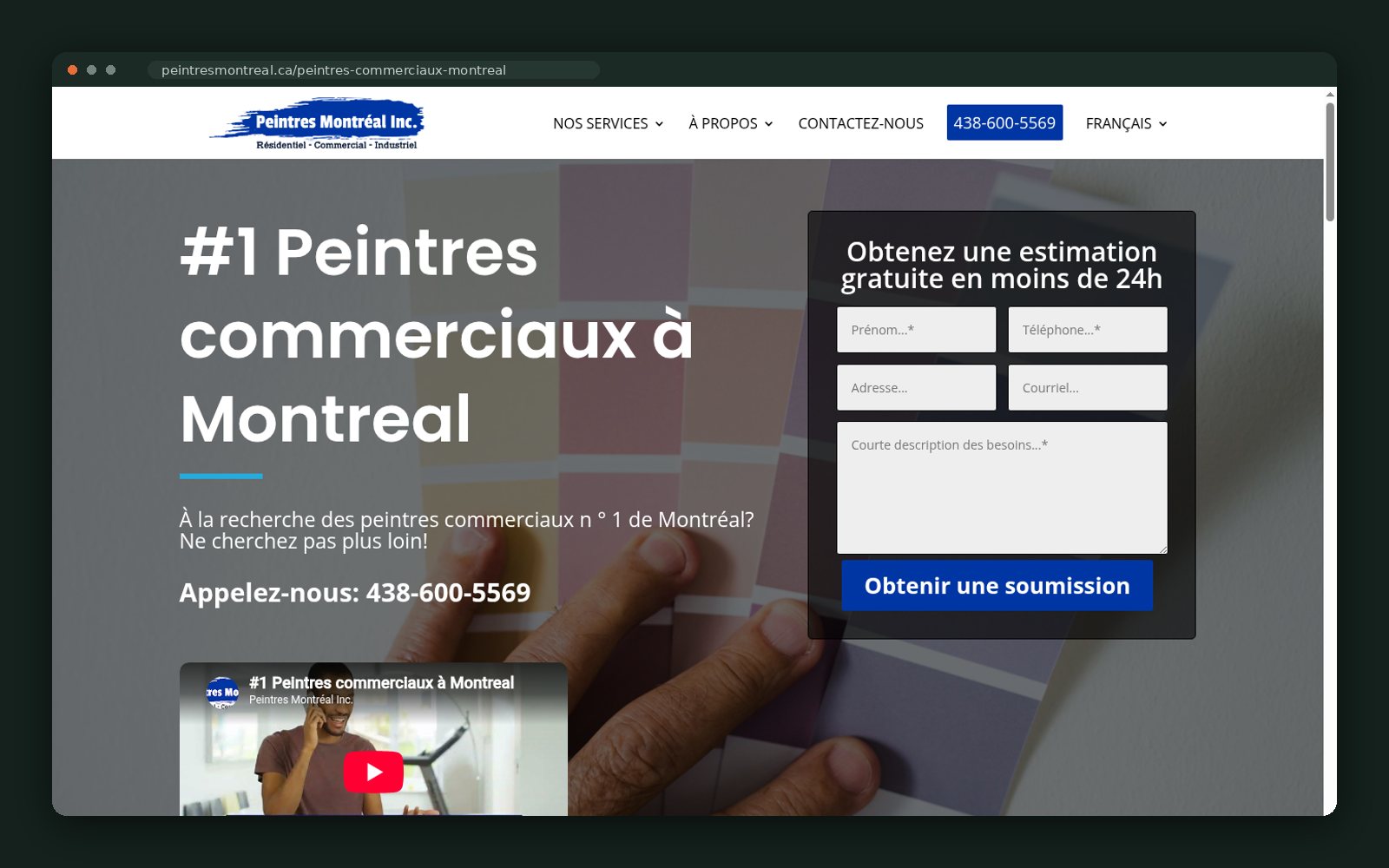 Commercial painters page — hero with estimate form