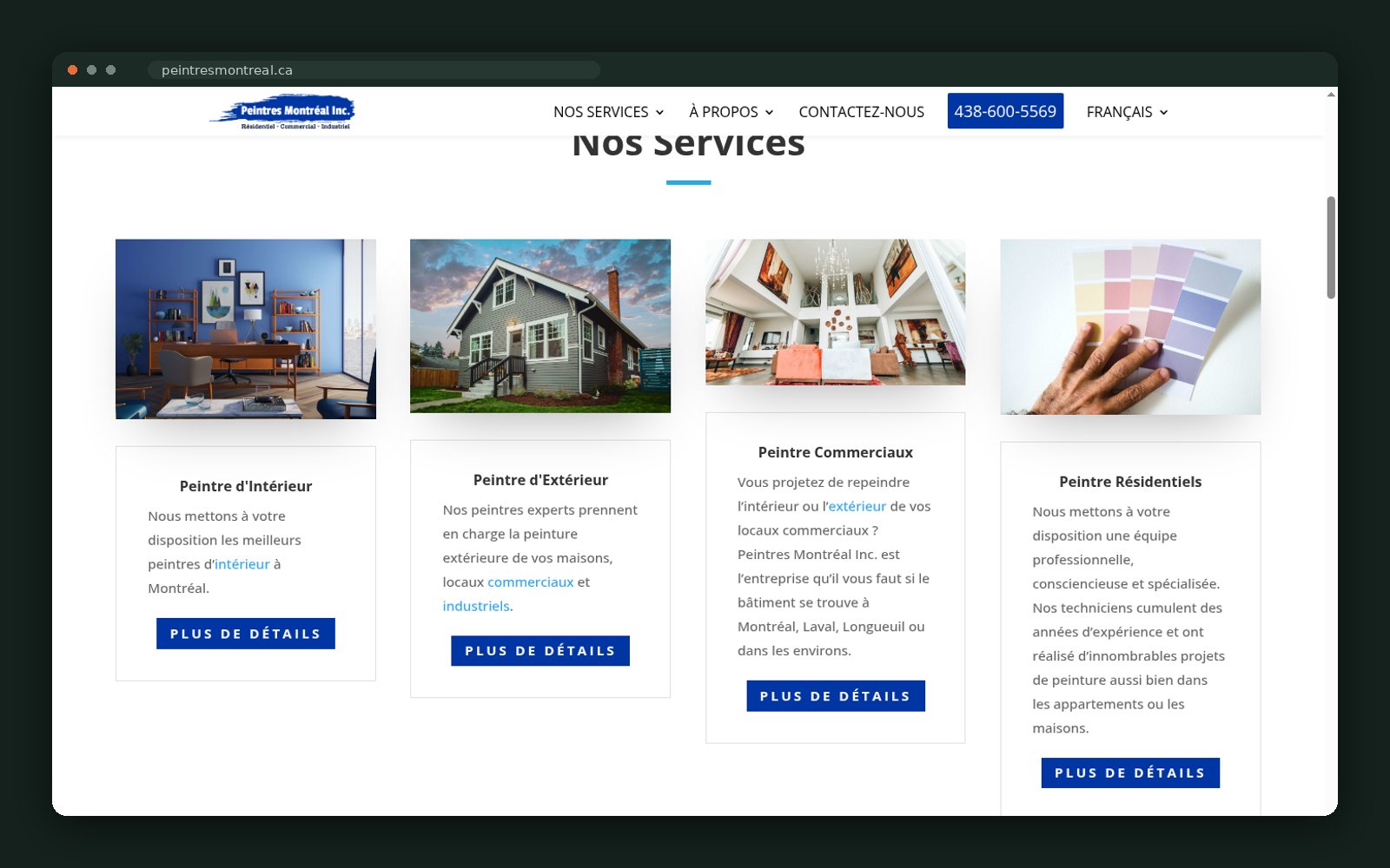 Service cards — interior, exterior, commercial, residential
