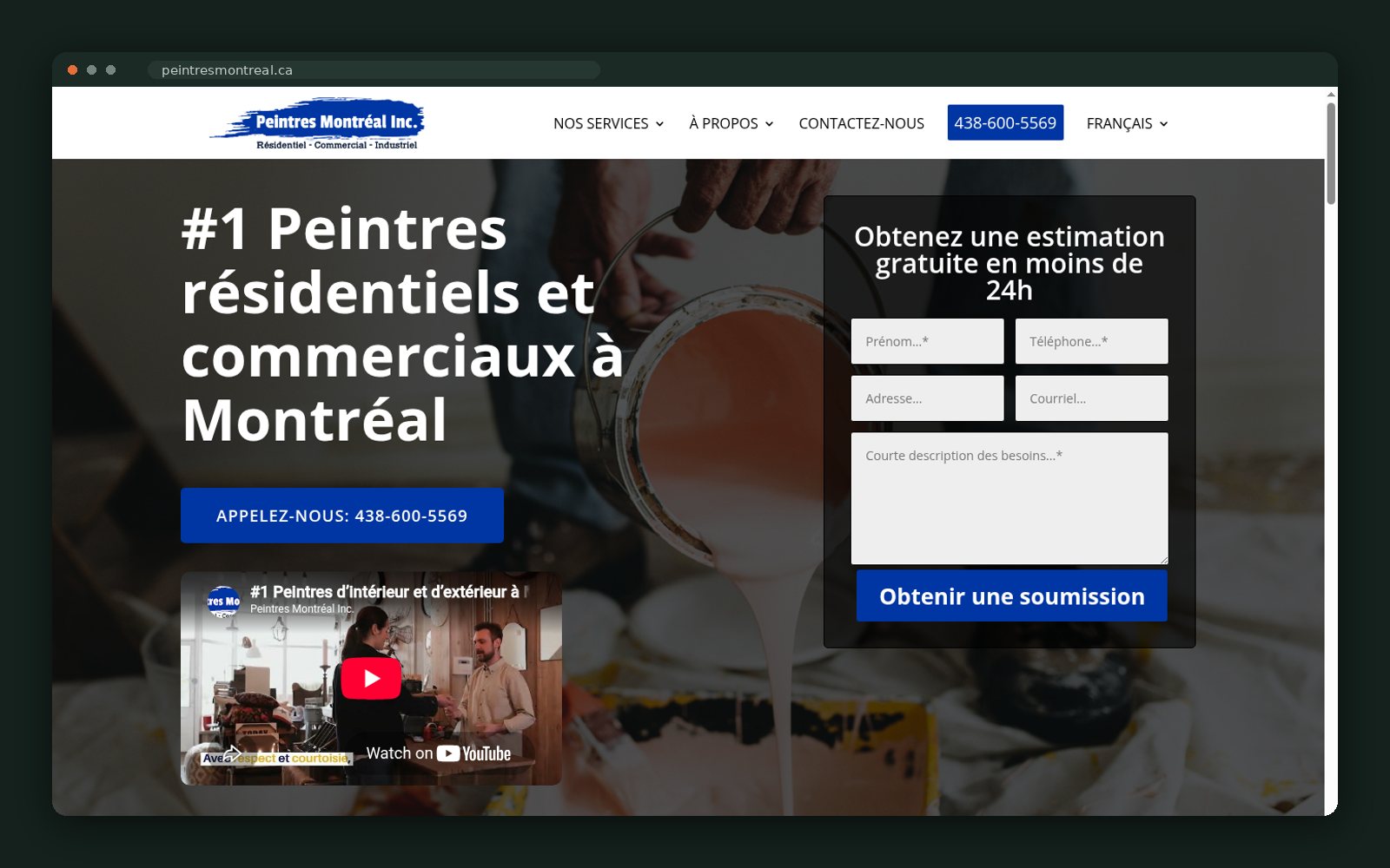 Peintres Montréal Inc. website — screen 2