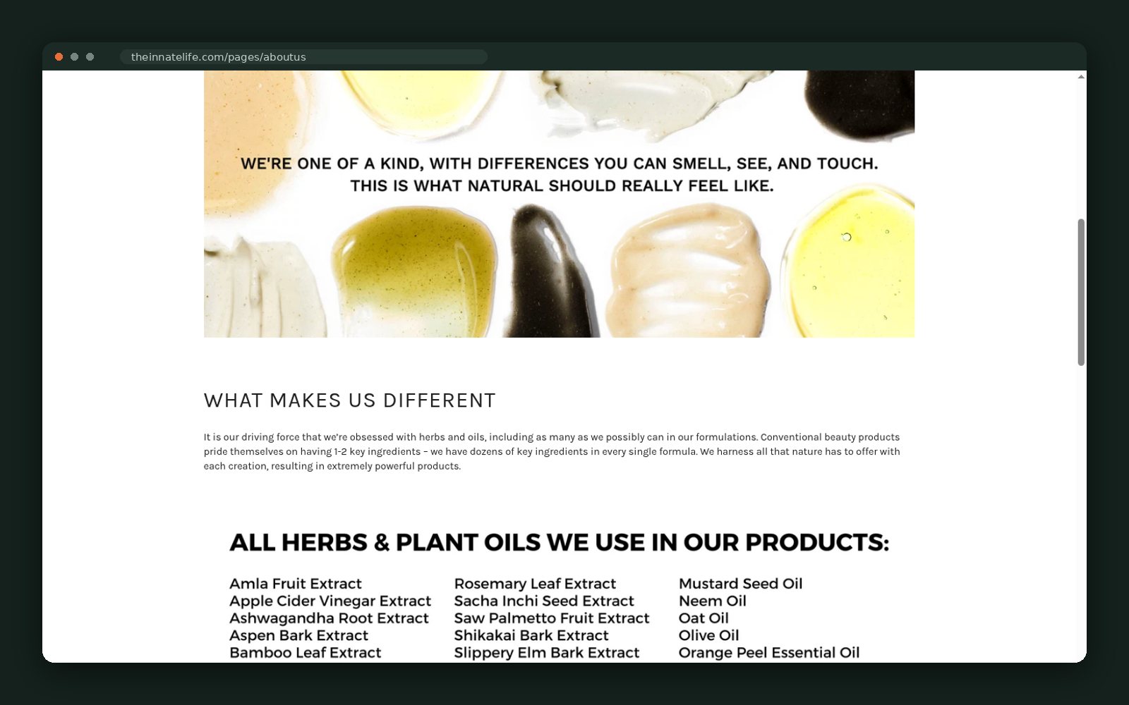 What makes us different — herbs and plant oils list