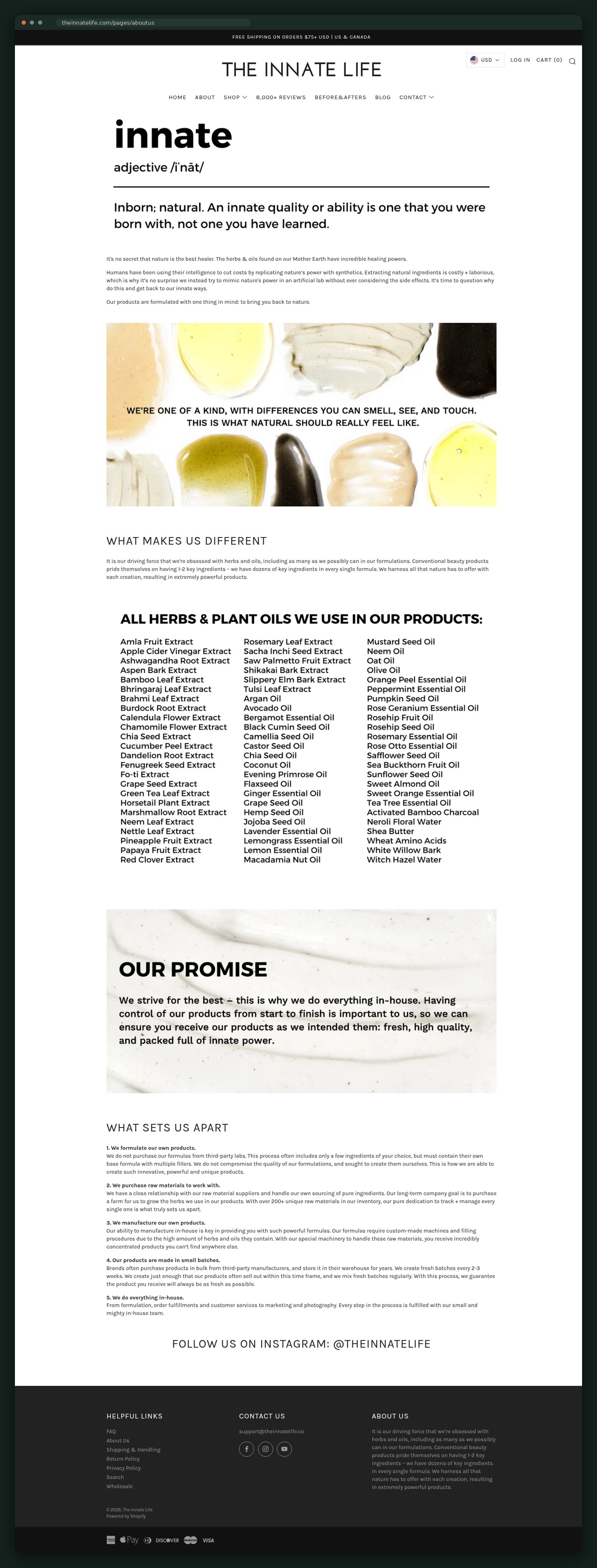 Full About page — the brand definition of innate
