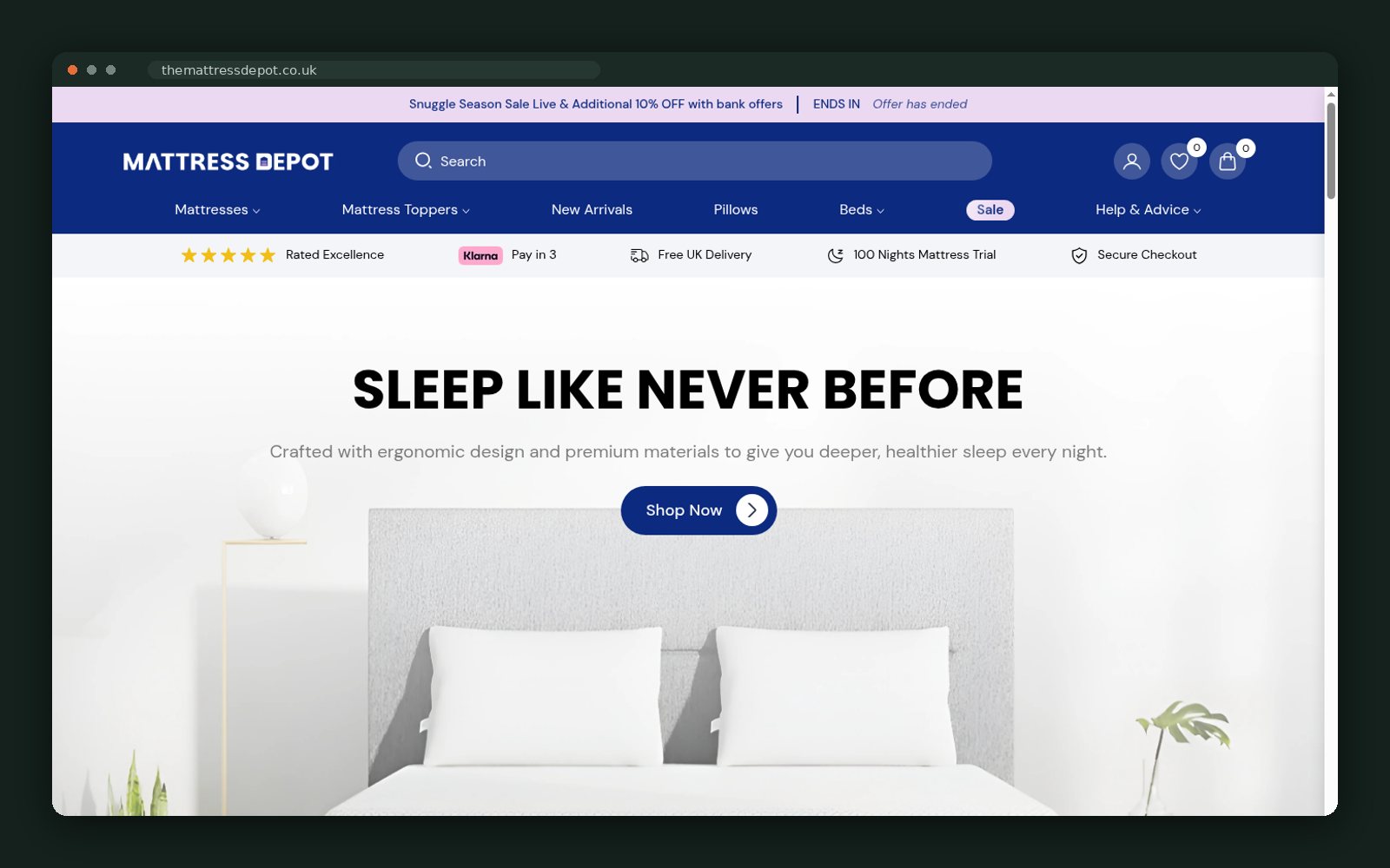 The Mattress Depot website homepage
