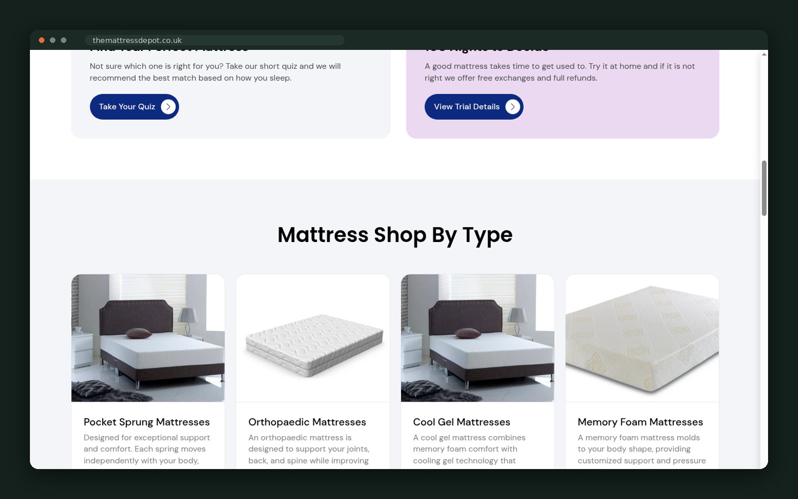 Shop by mattress type grid