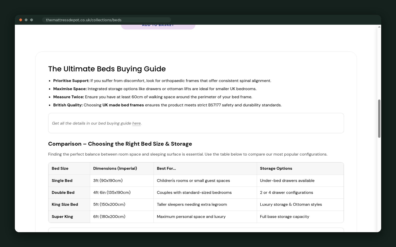 Beds buying guide and size comparison table