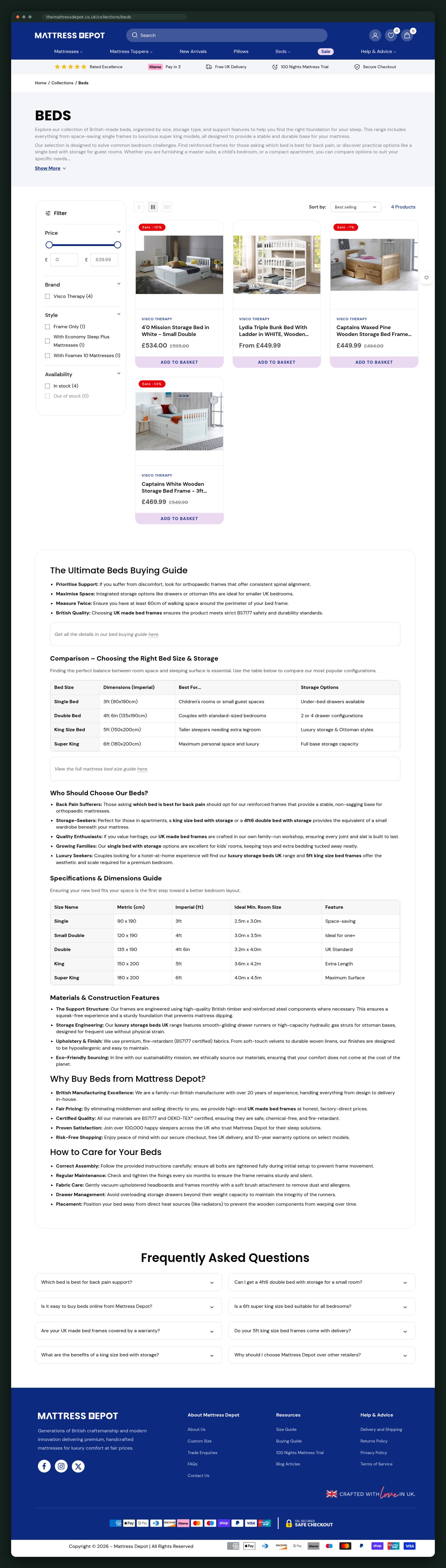 Beds collection page, full scroll