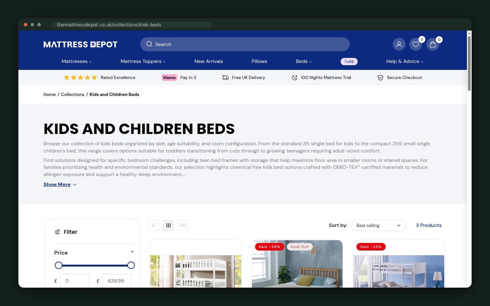 Kids beds collection landing