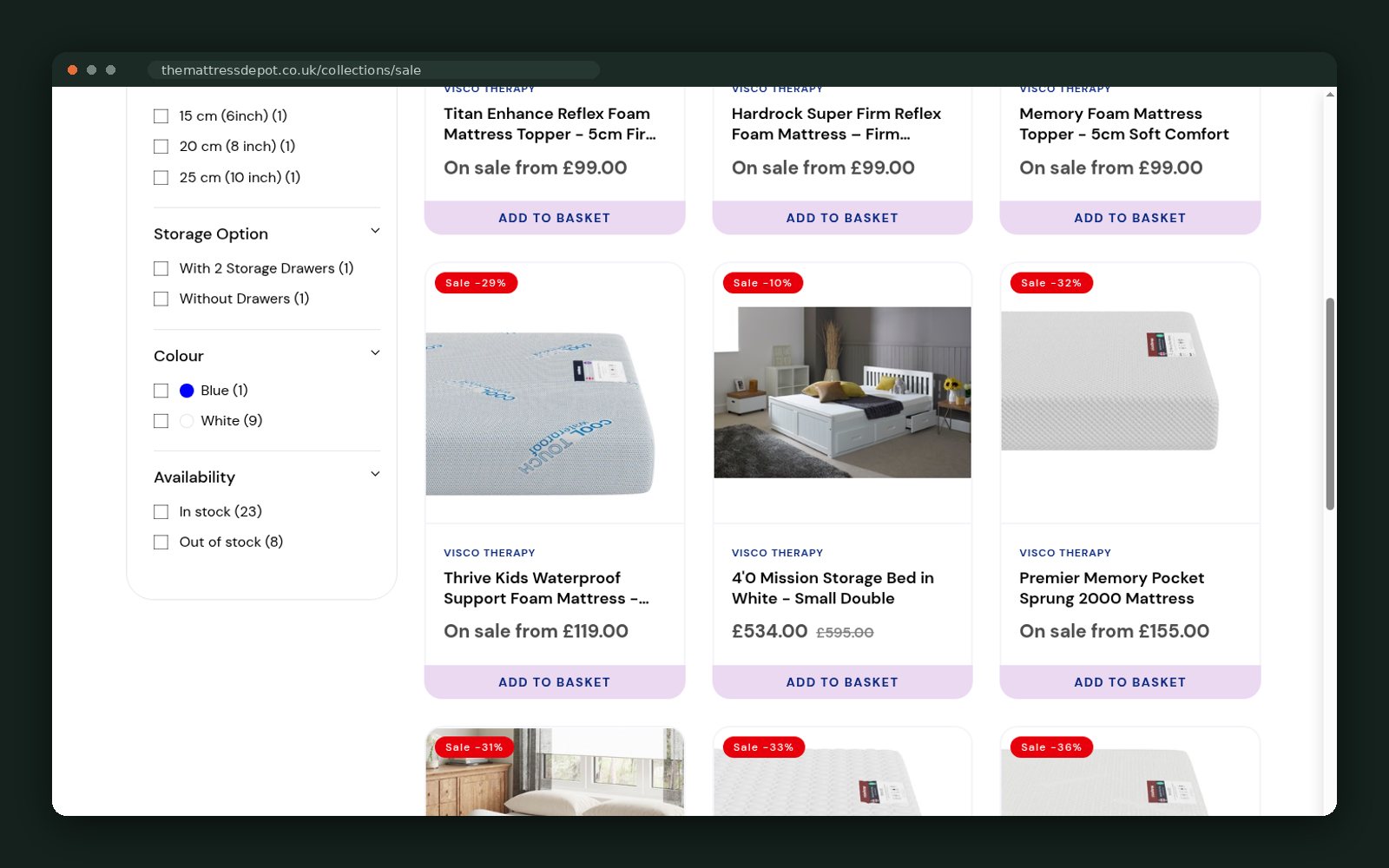 Discounted mattress and topper listings