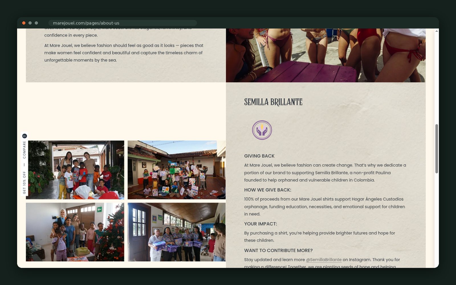 Semilla Brillante giving-back section