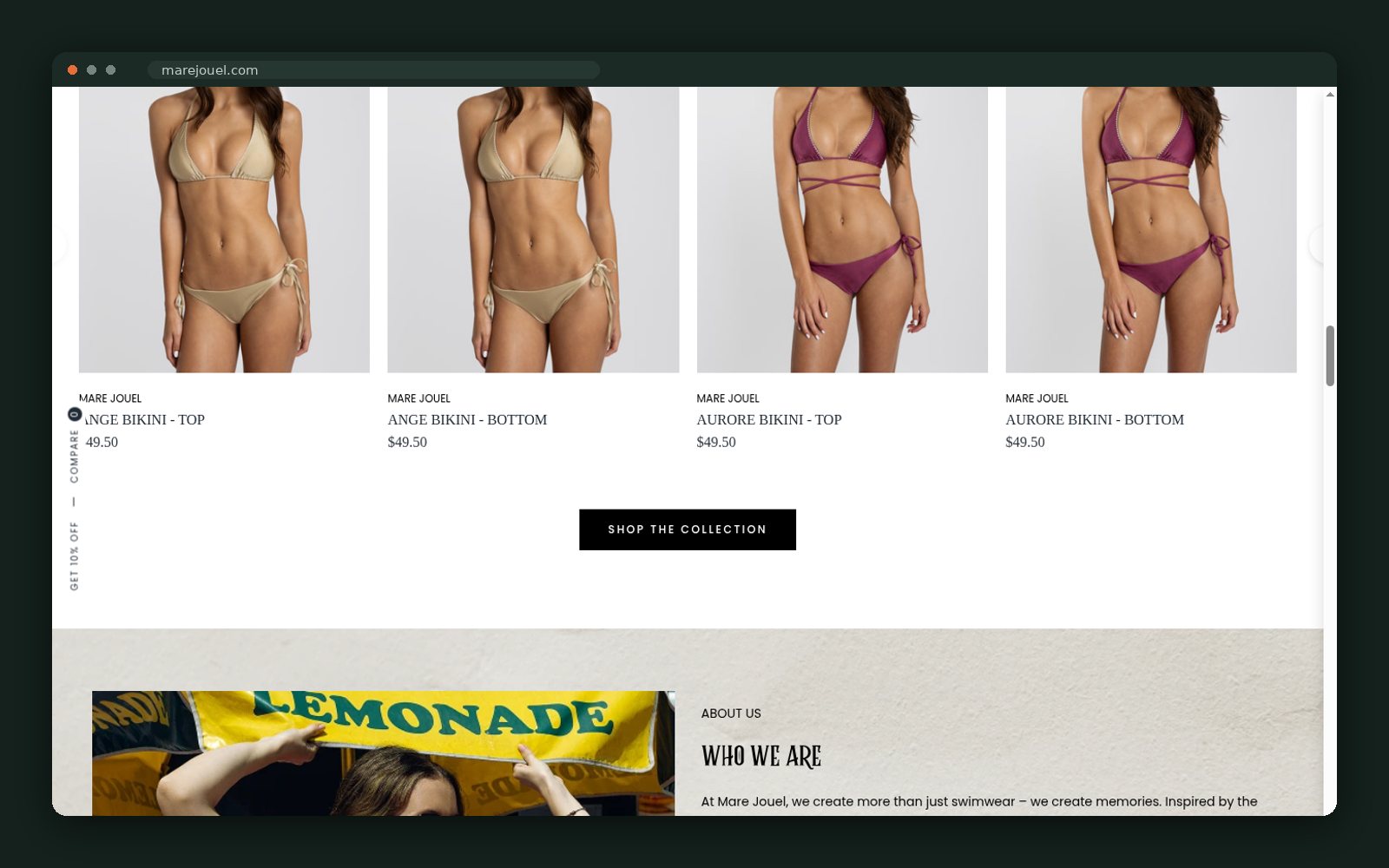 Product grid with the about-us brand block