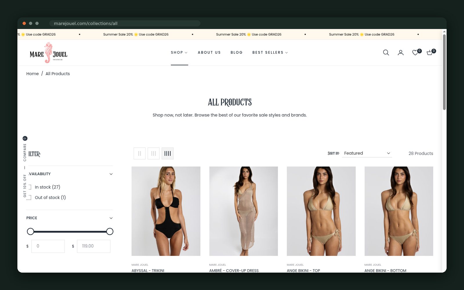 Collection grid with availability and price filters