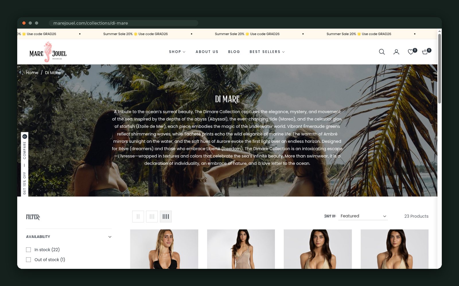 Di Mare collection hero and product grid