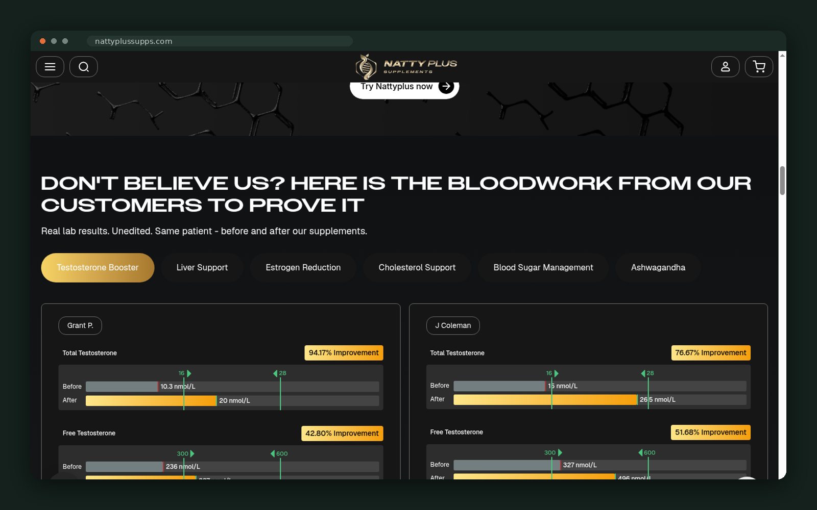 NattyPLUS Supplements website — screen 3