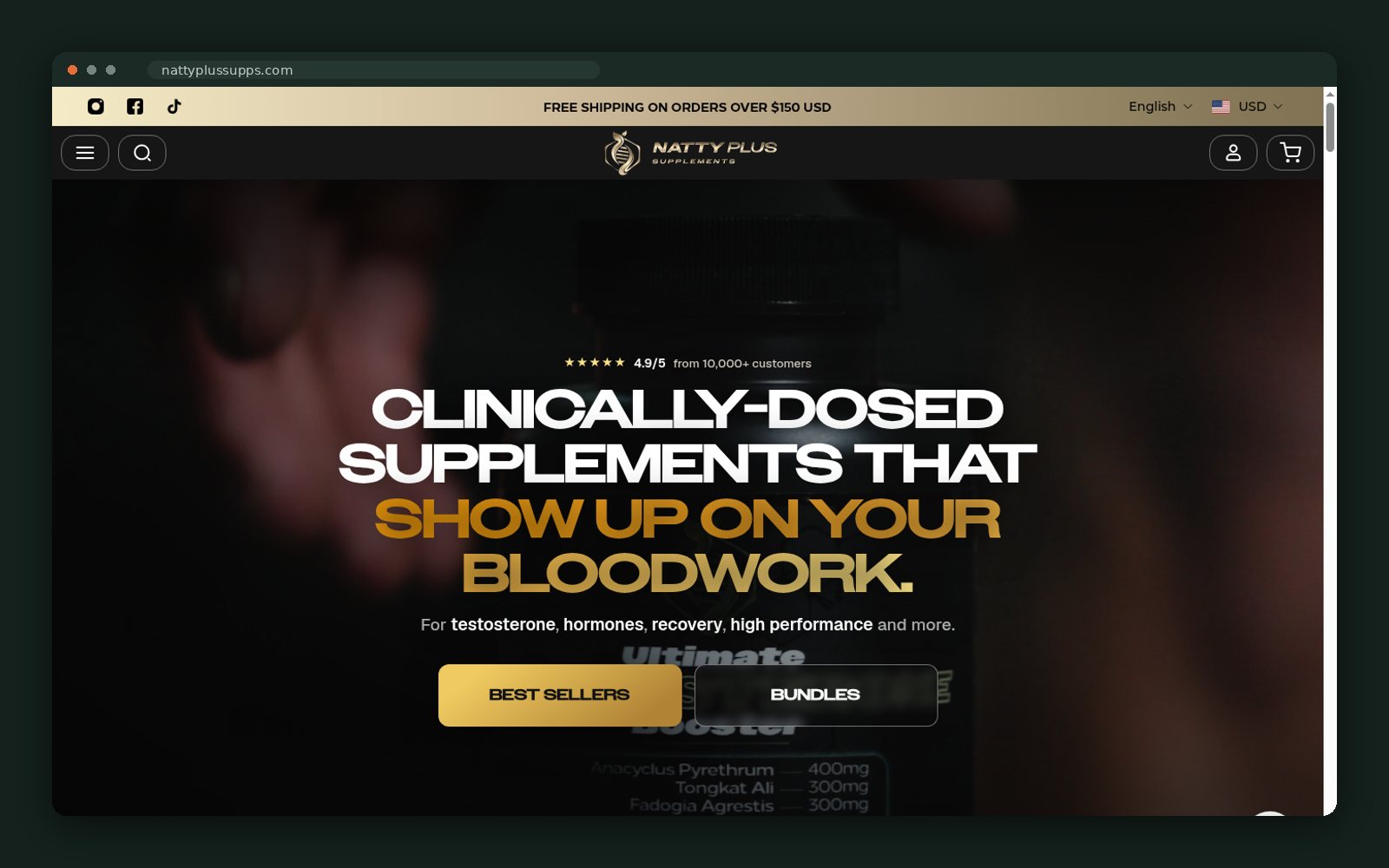 NattyPLUS Supplements website homepage