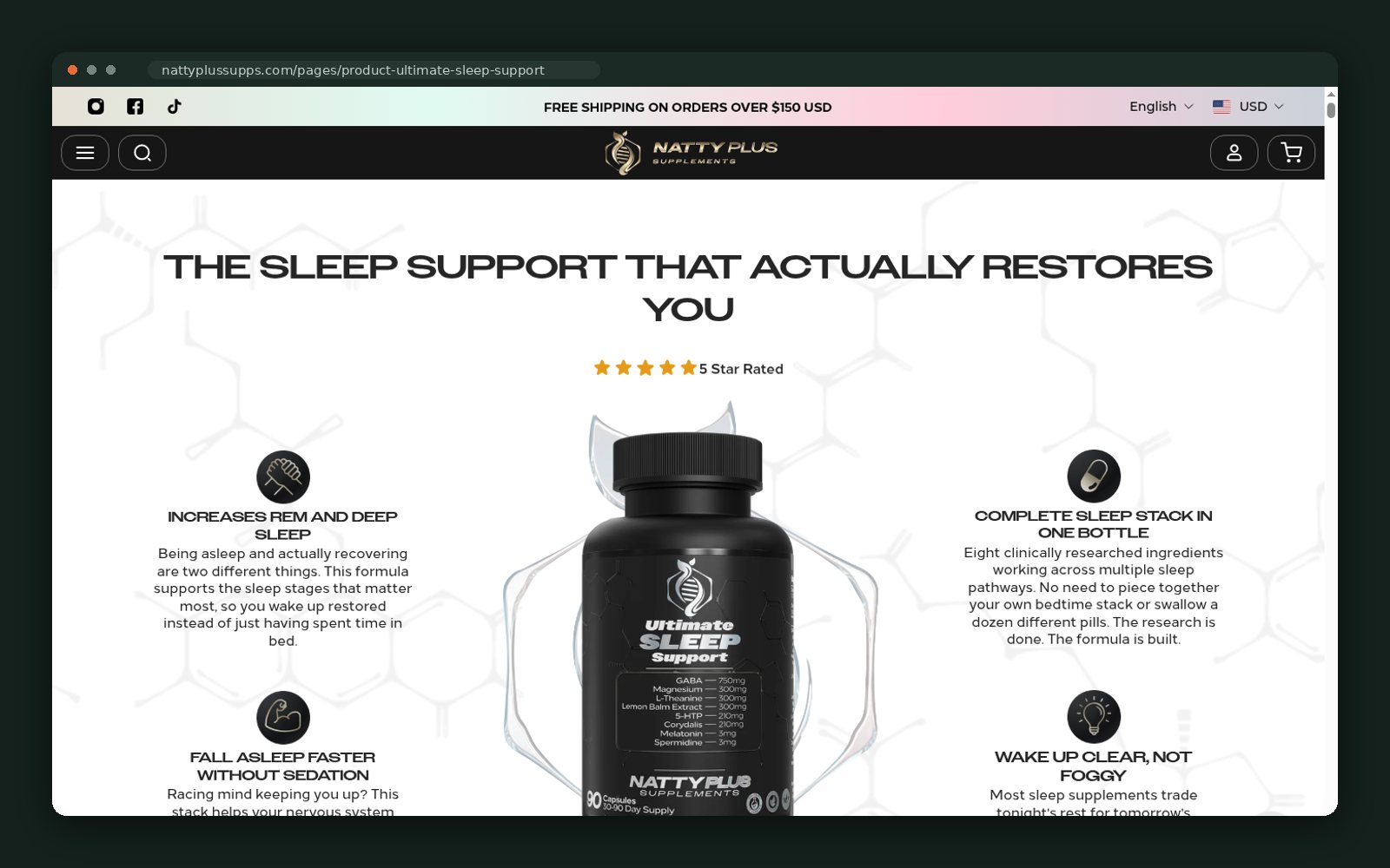 Sleep Support landing page
