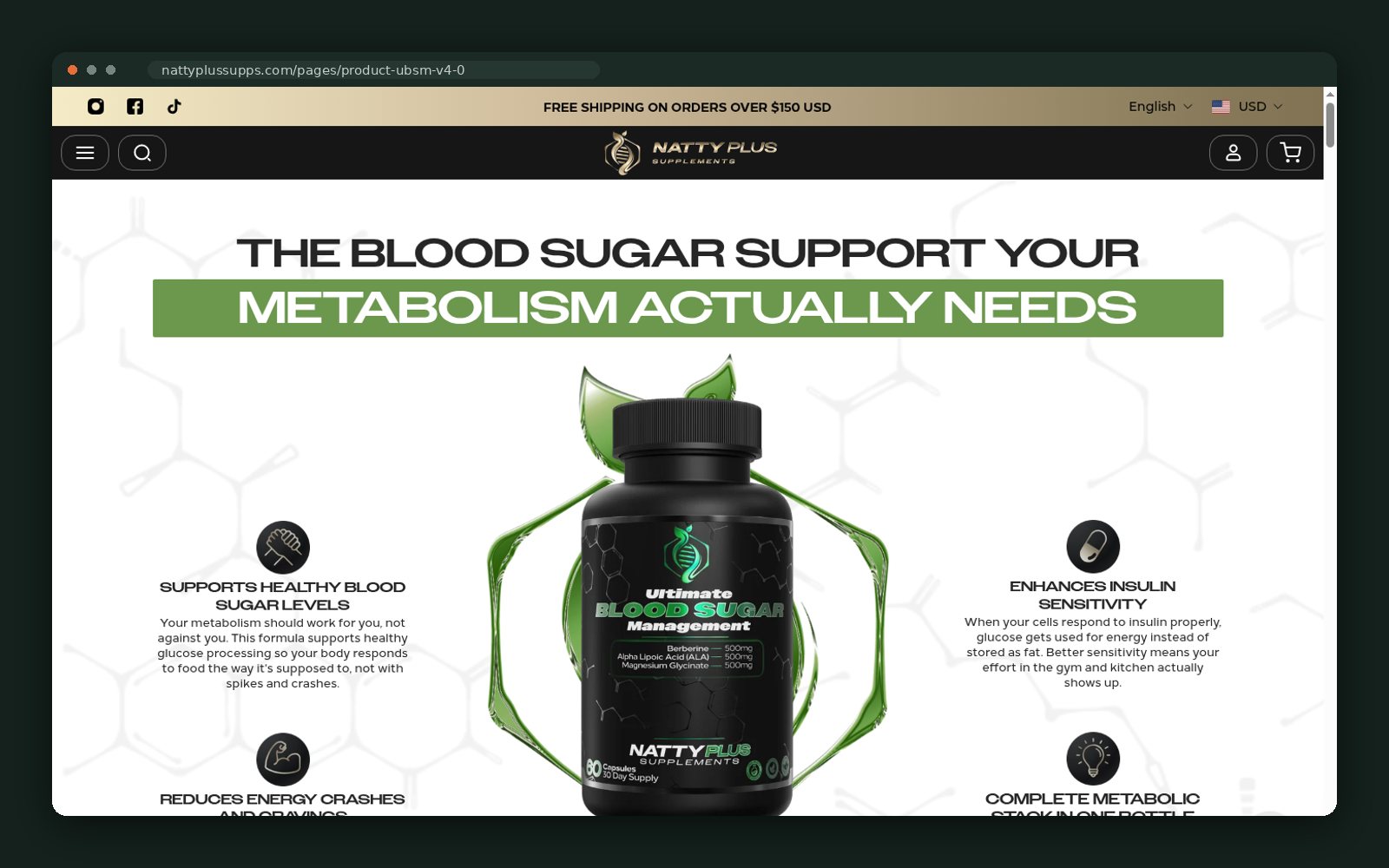NattyPLUS Supplements website — screen 2