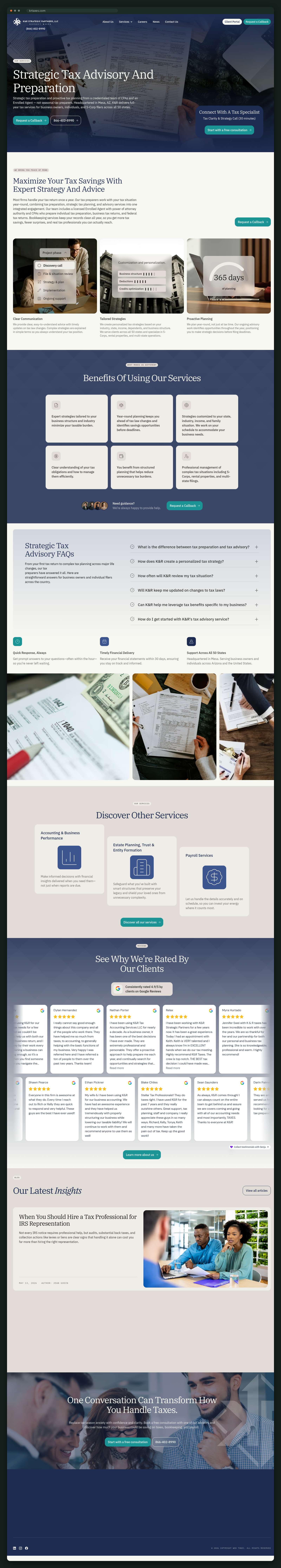 Strategic tax advisory service page, full scroll