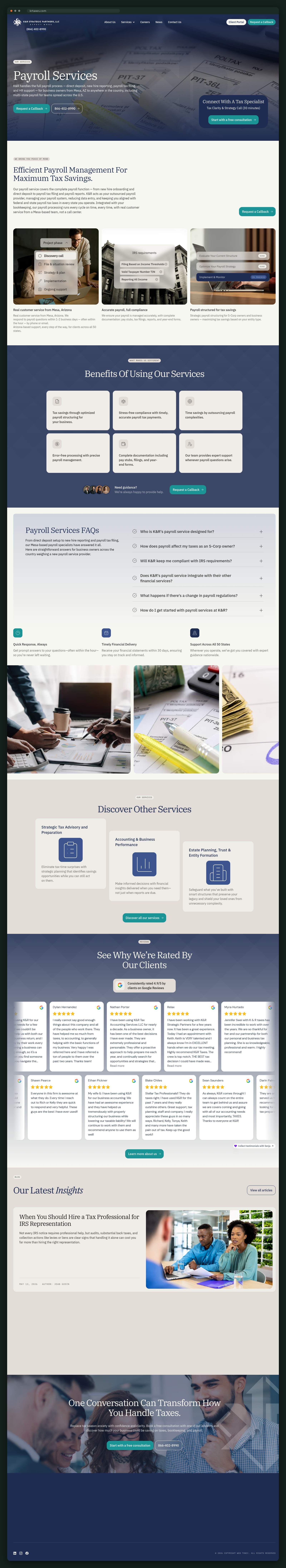Payroll services page, full scroll