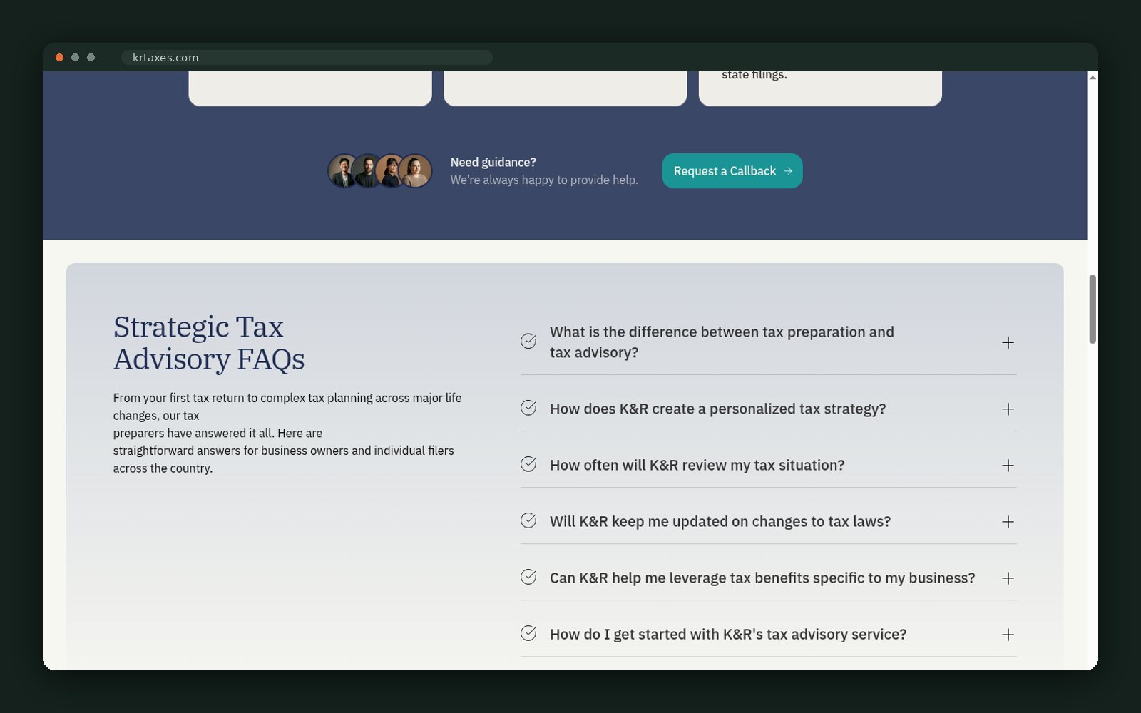 Service-specific FAQ accordion