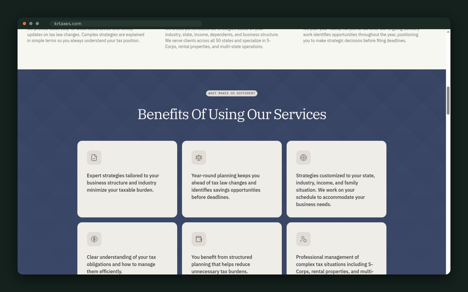 Benefits grid on the advisory page