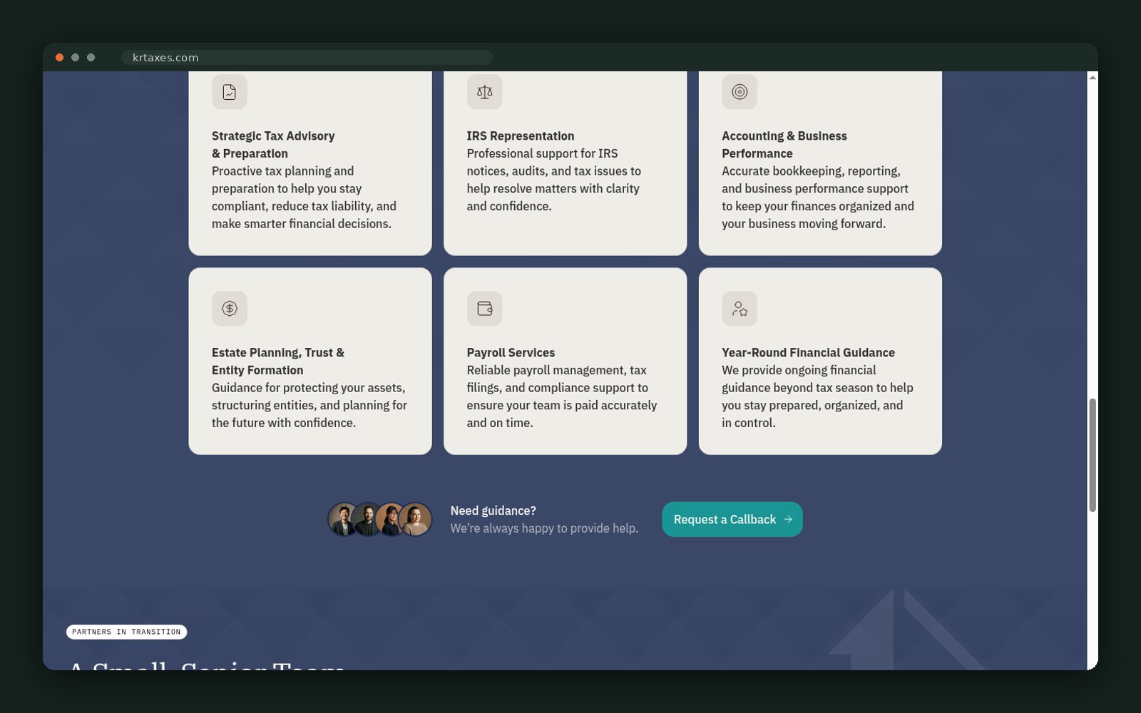 Core services summary and senior-team promise