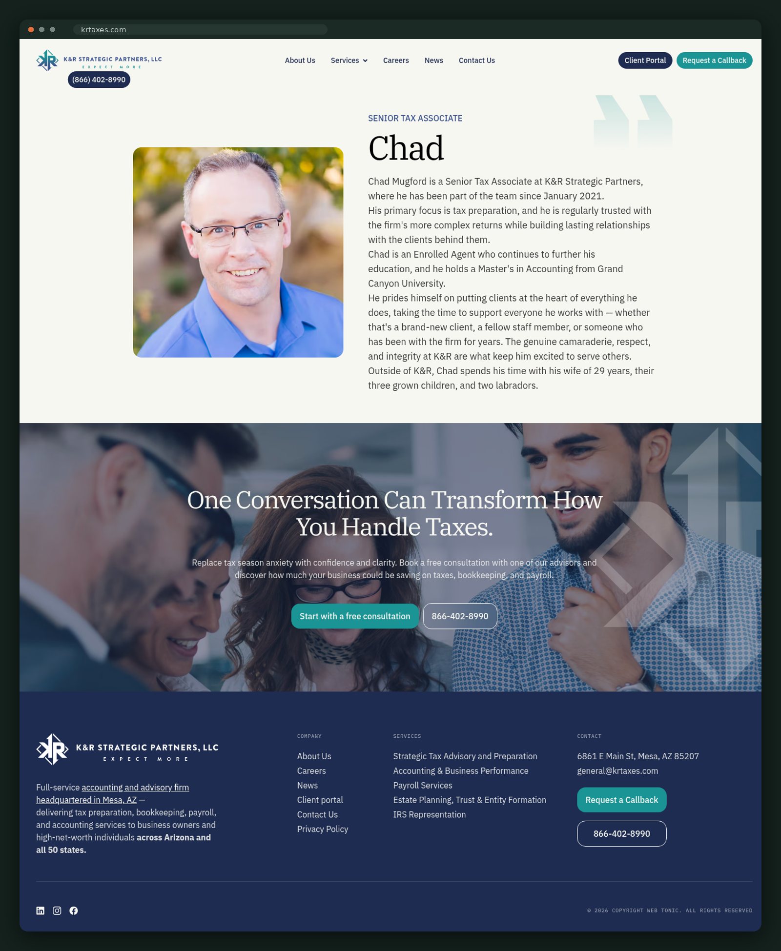 Individual advisor profile page, full scroll