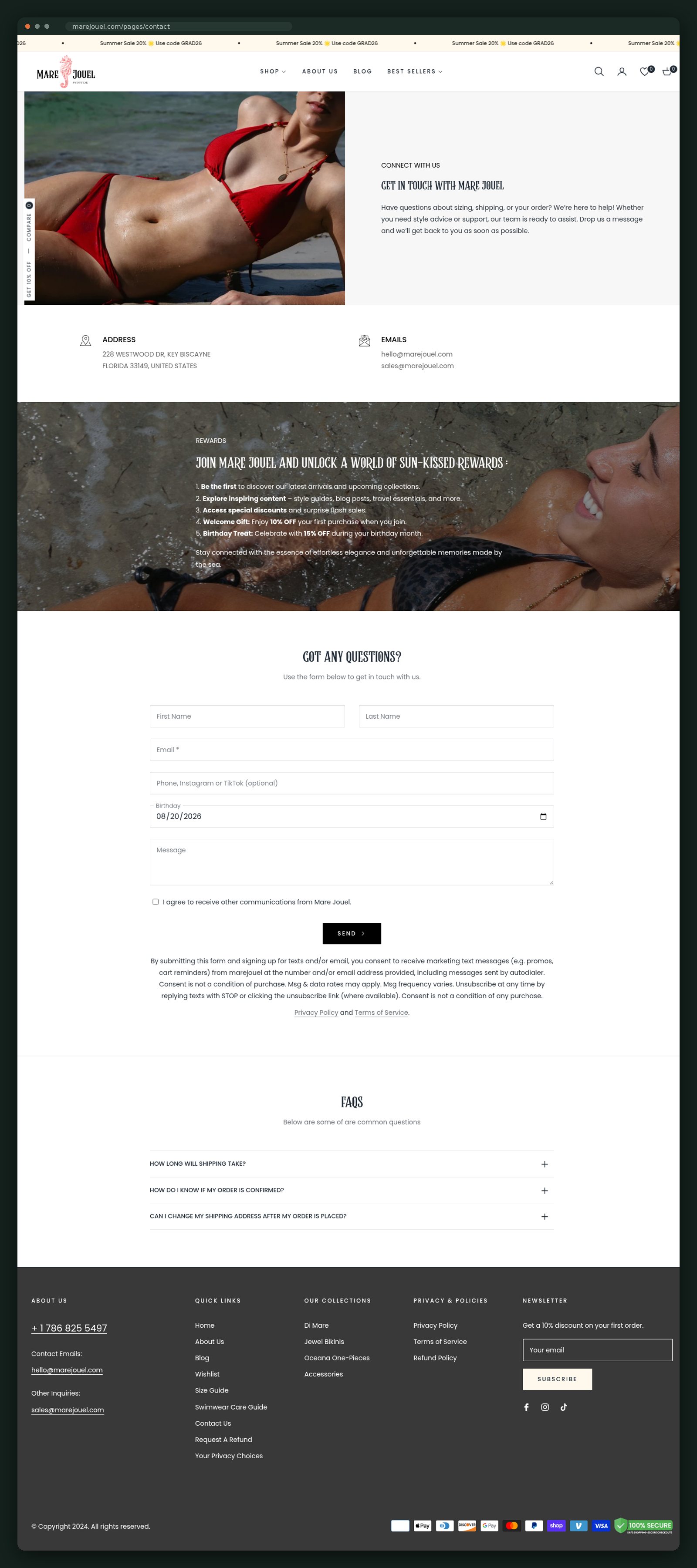 Contact page, full scroll