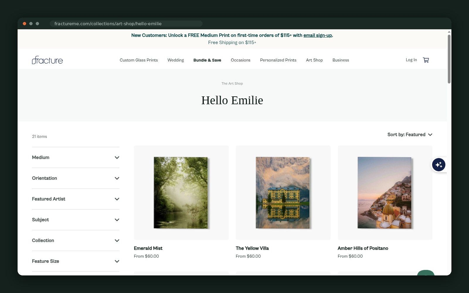 Featured artist collection landing