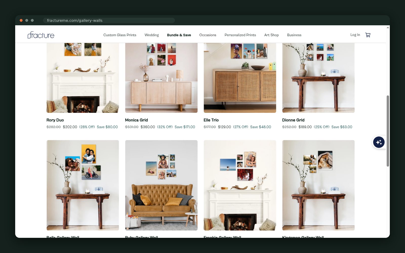Room-set layout grid with pricing