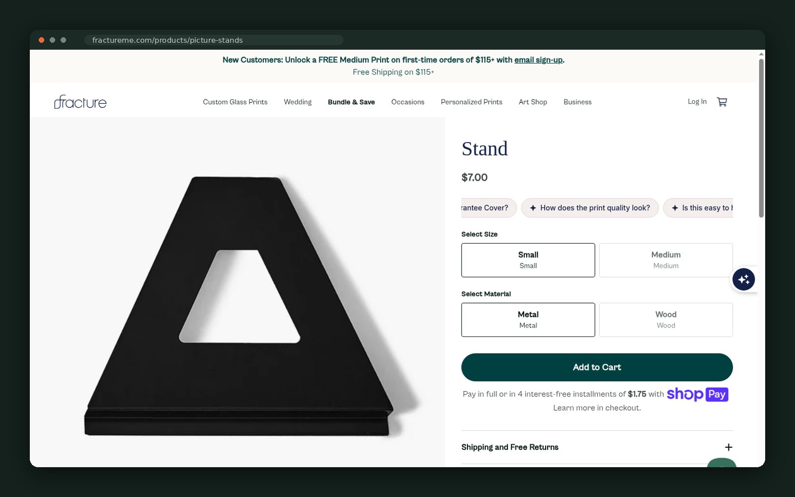 Accessory product page with configurable options