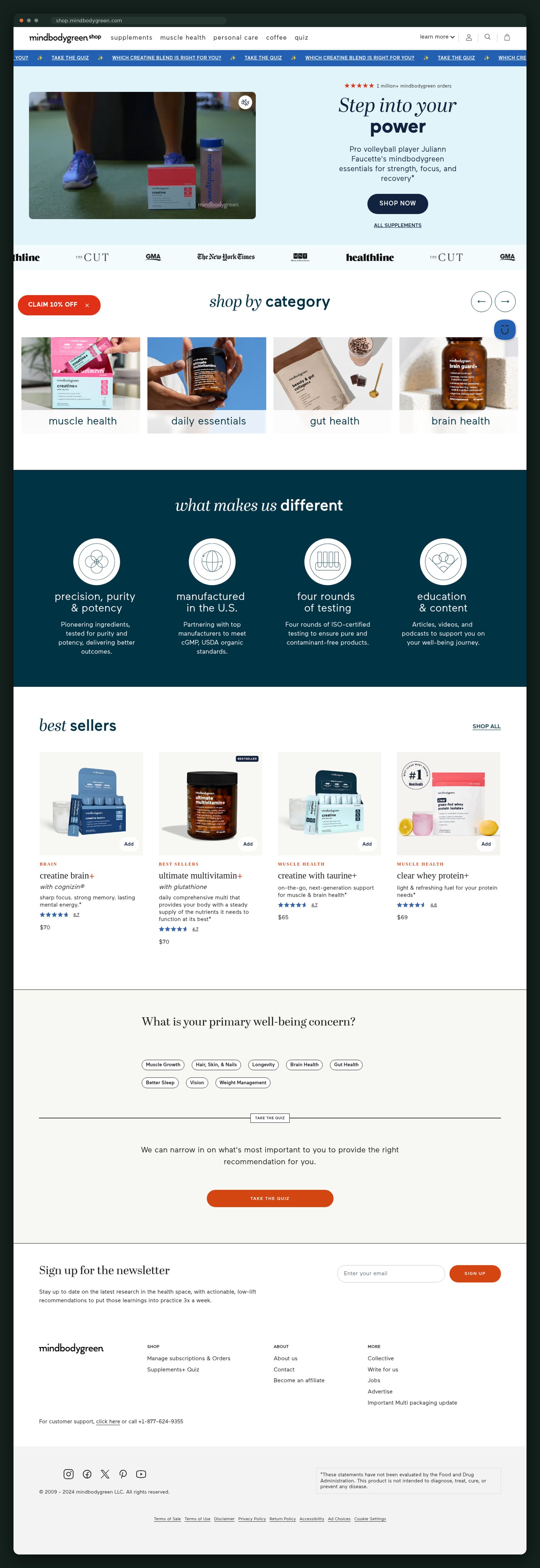 mindbodygreen shop homepage, full scroll