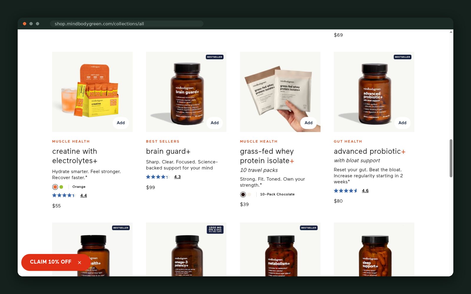 Creatine, protein and probiotic range