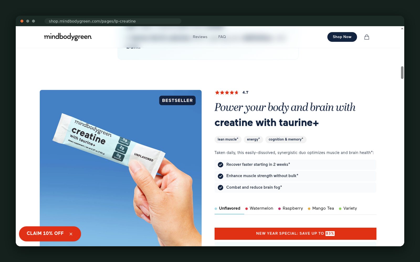 Clinical result callout inside the landing page