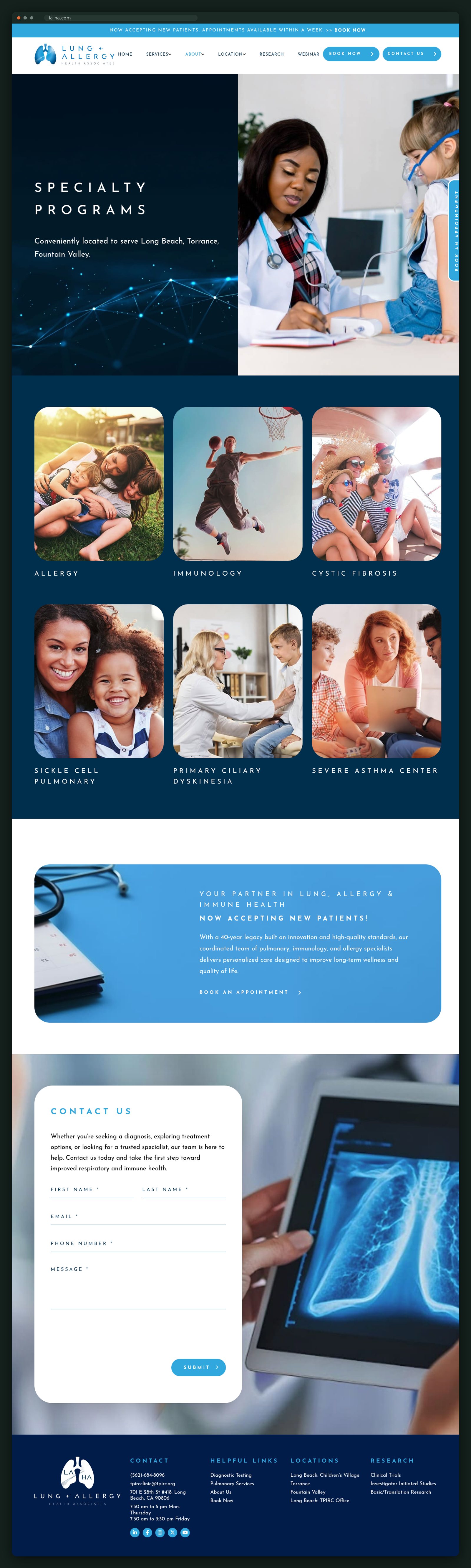 Specialty programs page, full scroll