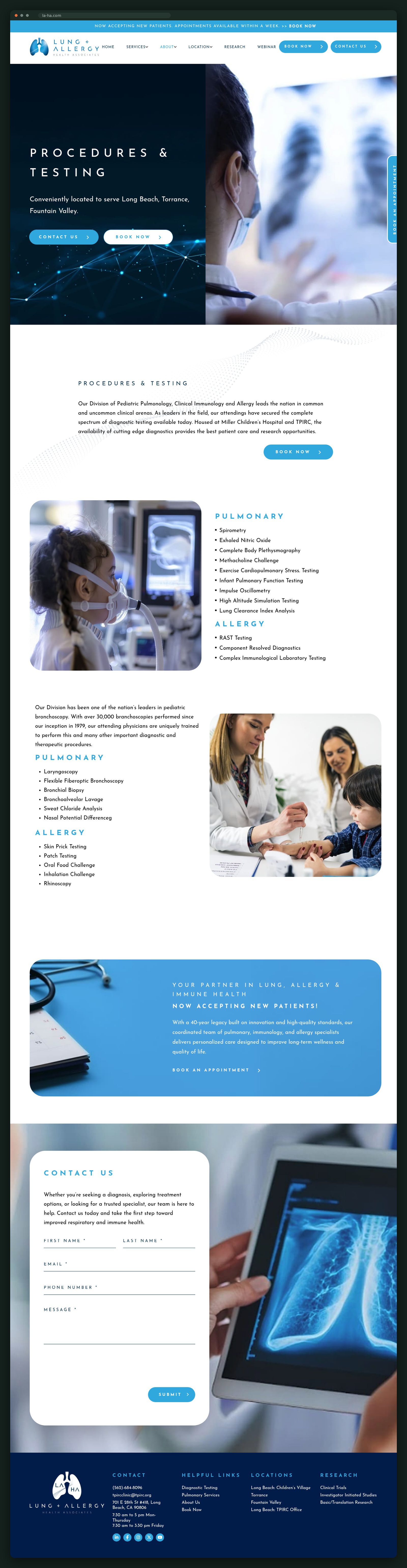 Procedures and testing page, full scroll