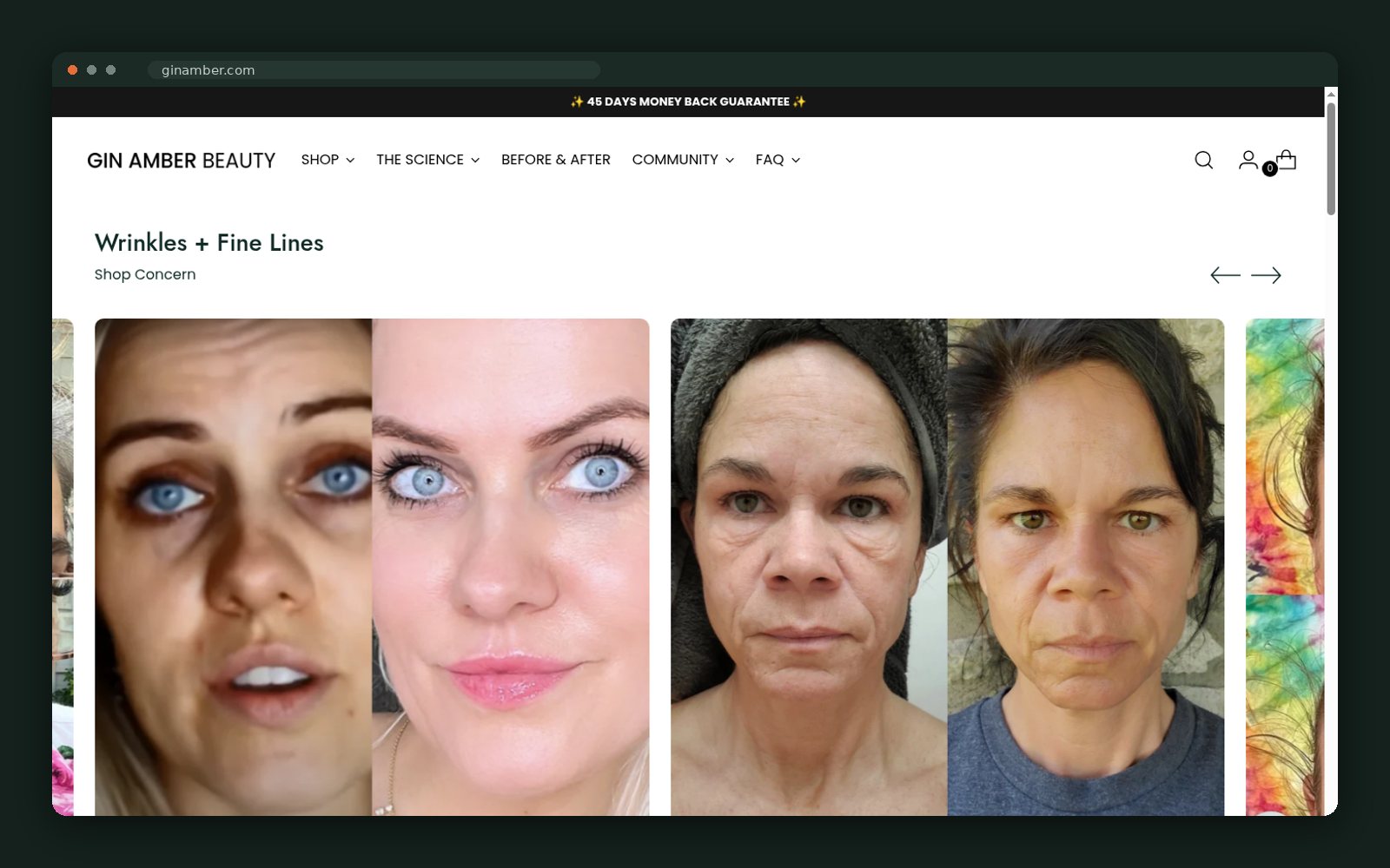 Gin Amber Beauty website — screen 3