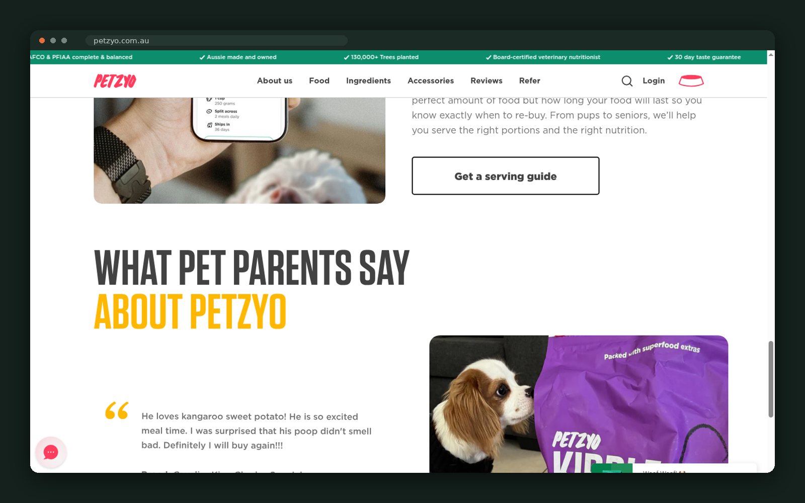 Custom serving guide and pet profile feature