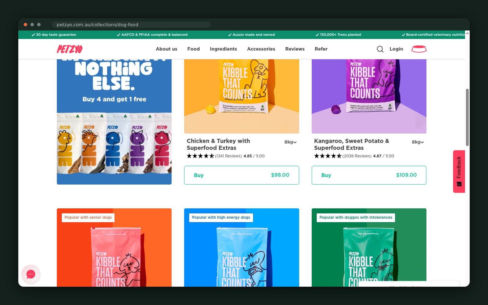 Dry food product grid with superfood extras