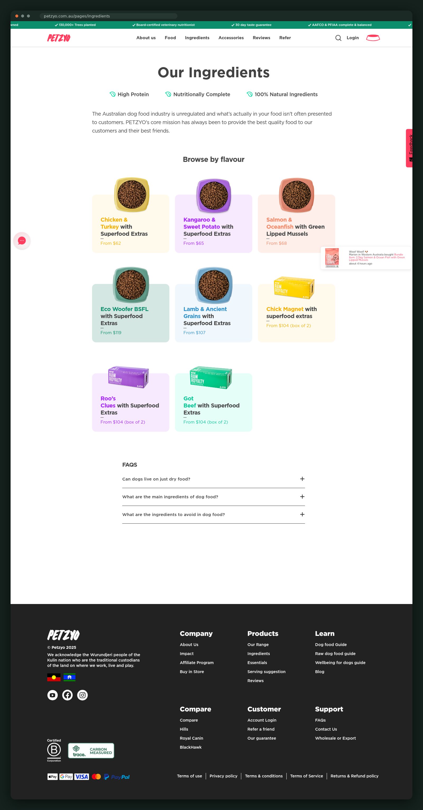 Ingredients page, full scroll