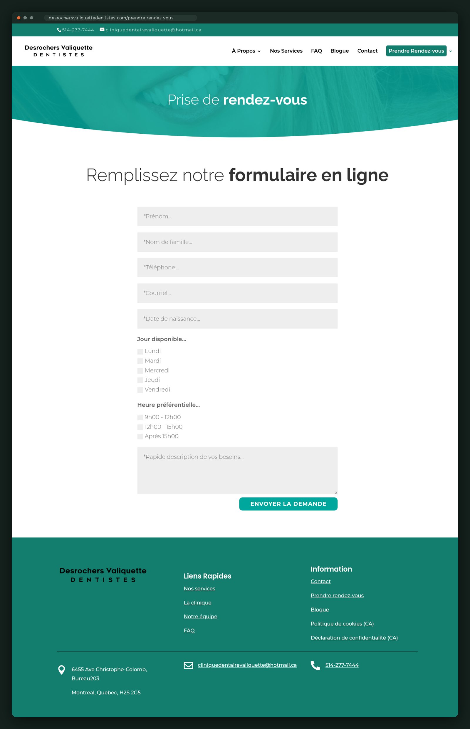 Full appointment request page